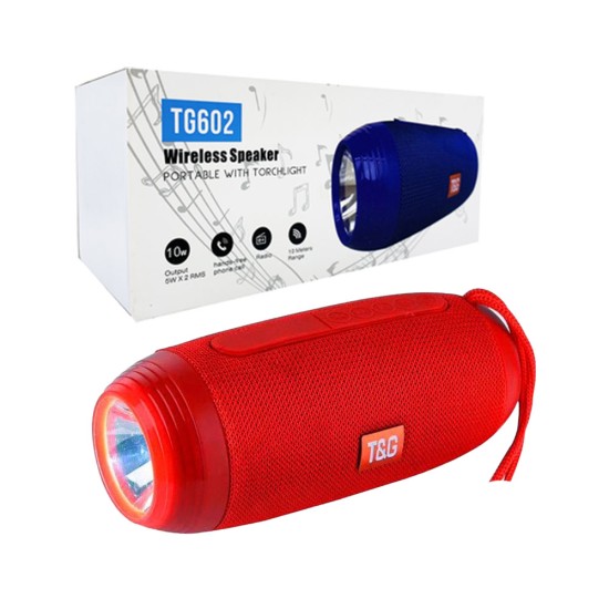 T&G PORTABLE BLUETOOTH SPEAKER TG-602 TF/USB/FM/HANDSFREE/AUX/FLASHLIGHT RED